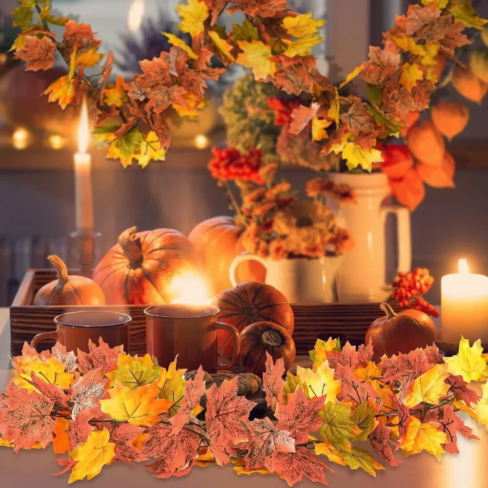 Elegant Autumn Garland with Maple Leaves - 5.9FT Each for Stunning Home Ambiance